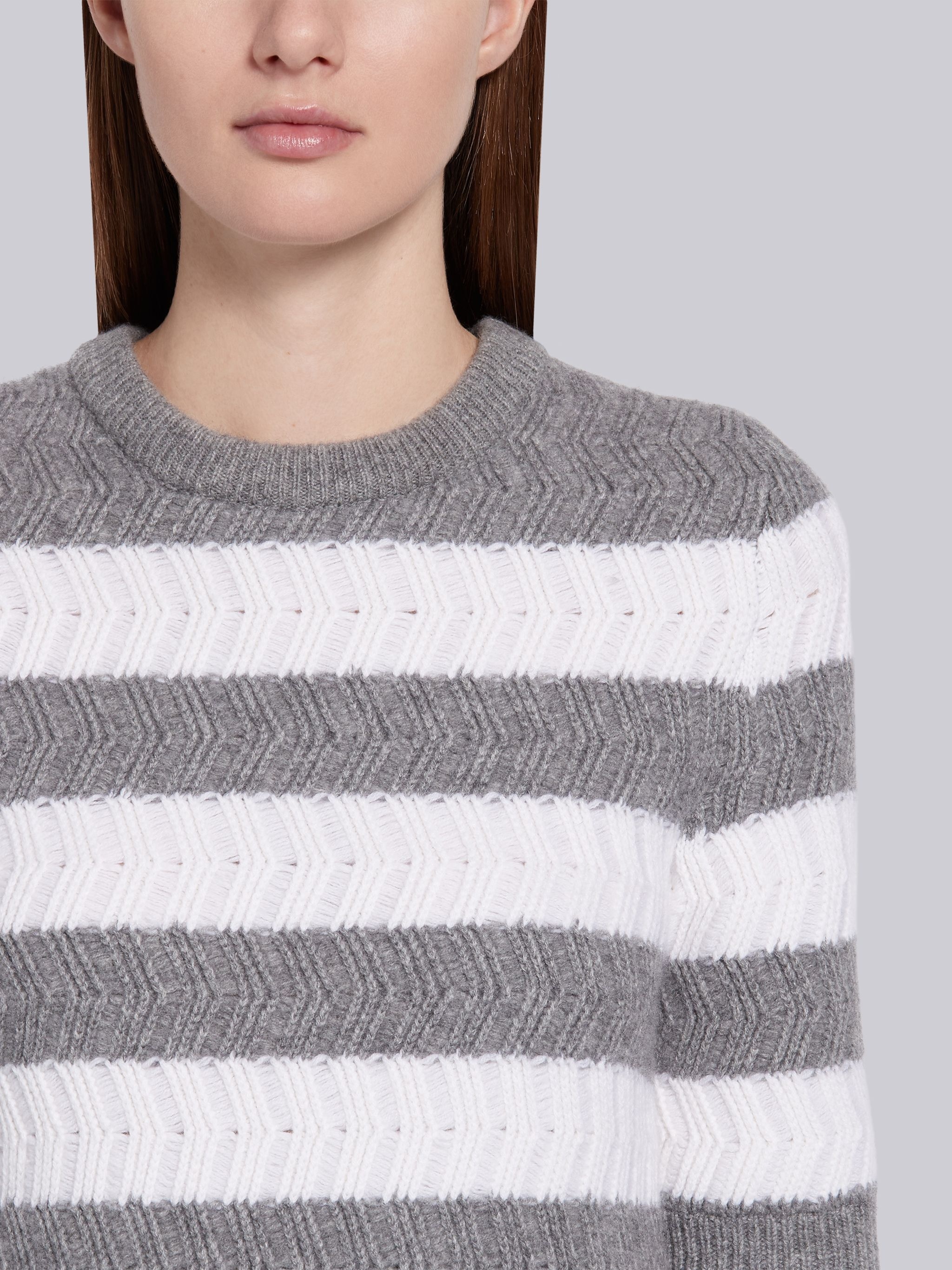 Light Grey Cashmere Rackiting Stich Striped Crewneck Short Sleeve Tee - 5