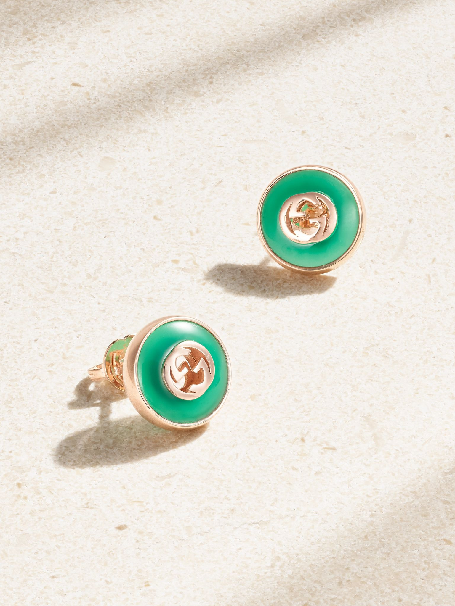 18-karat rose gold agate earrings Green - 1