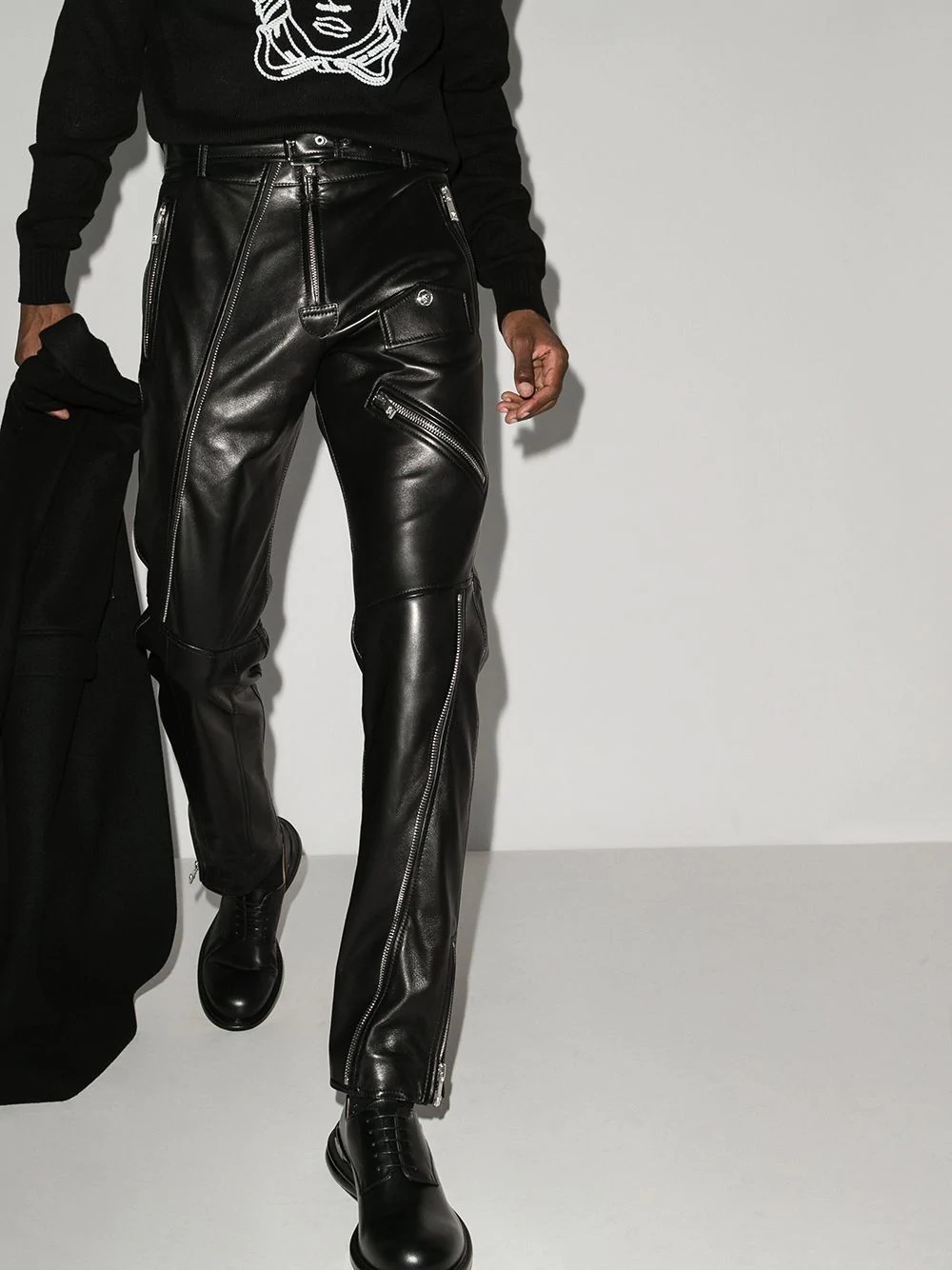 zip detail leather trousers - 2