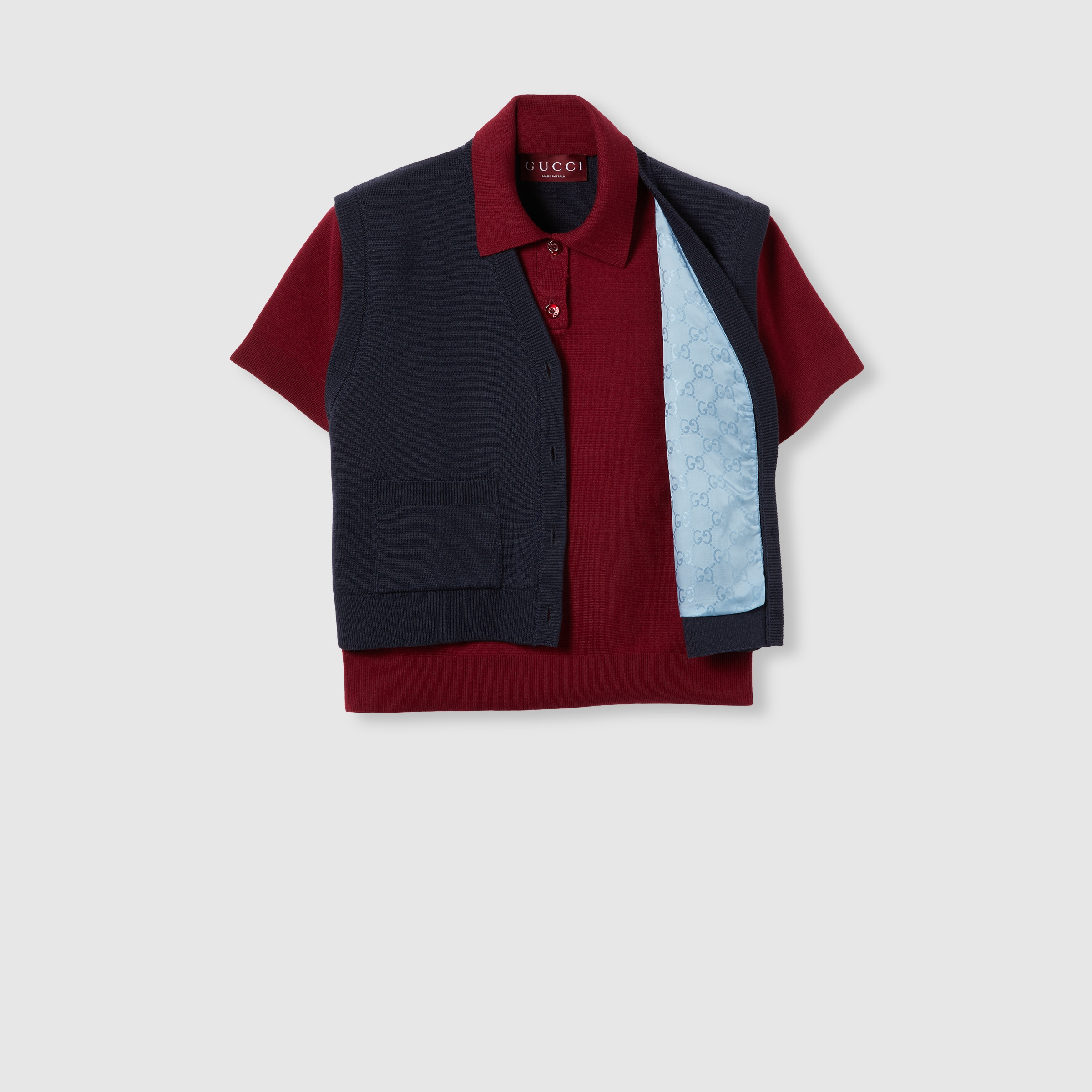 Wool silk polo top with vest overlay - 7