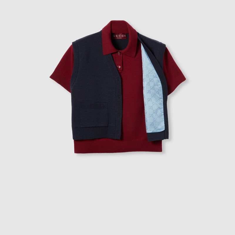 Wool silk polo top with vest overlay 7