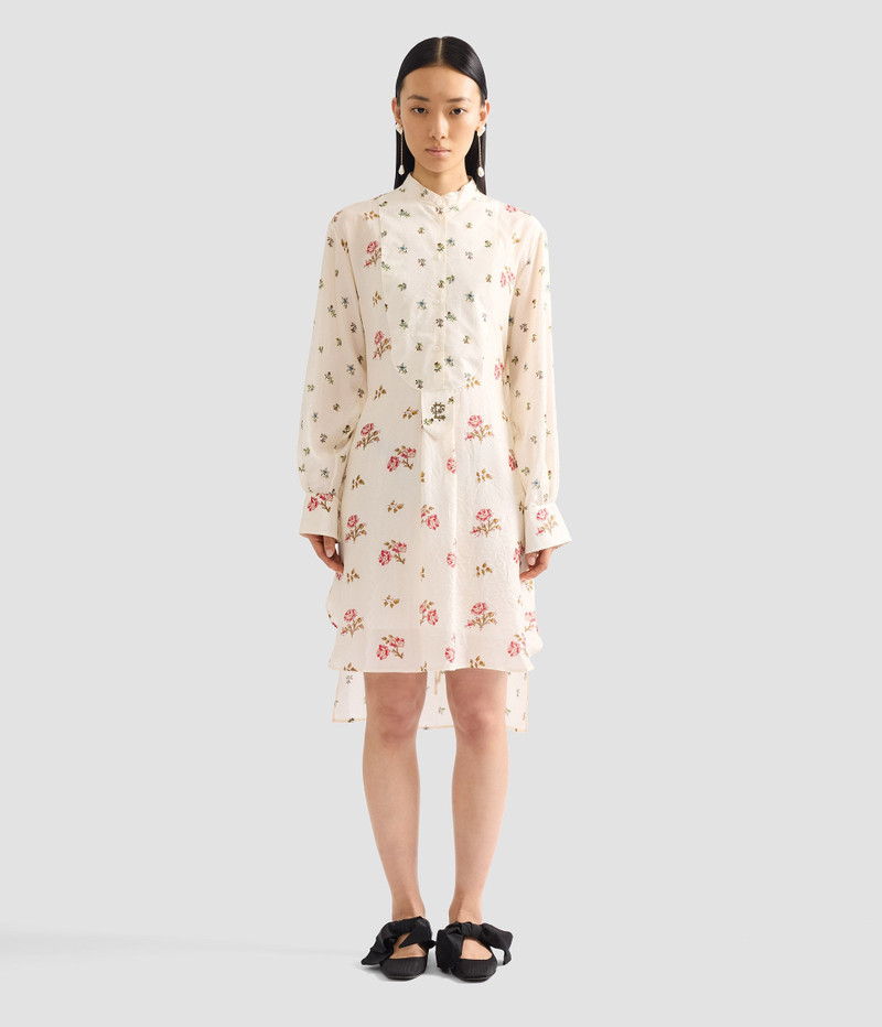 FLORAL PRINT SILK LONG SLEEVE MINI SHIRT DRESS 4