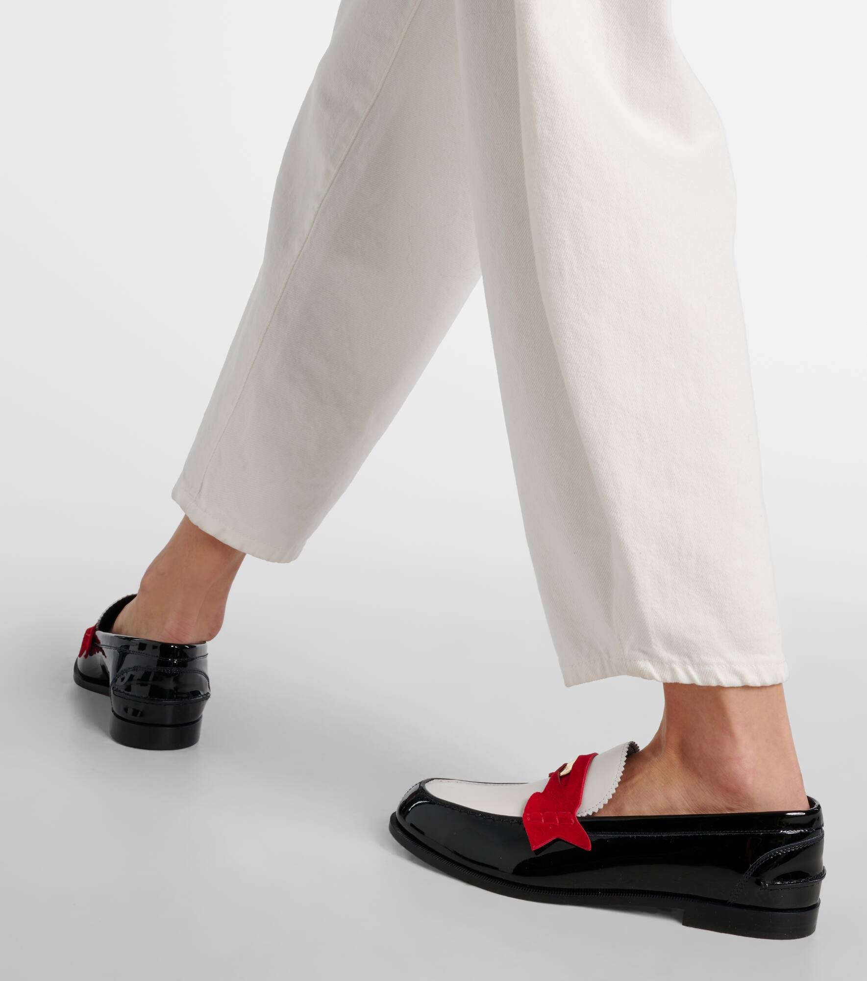 Penny suede-trimmed patent leather penny loafers - 7