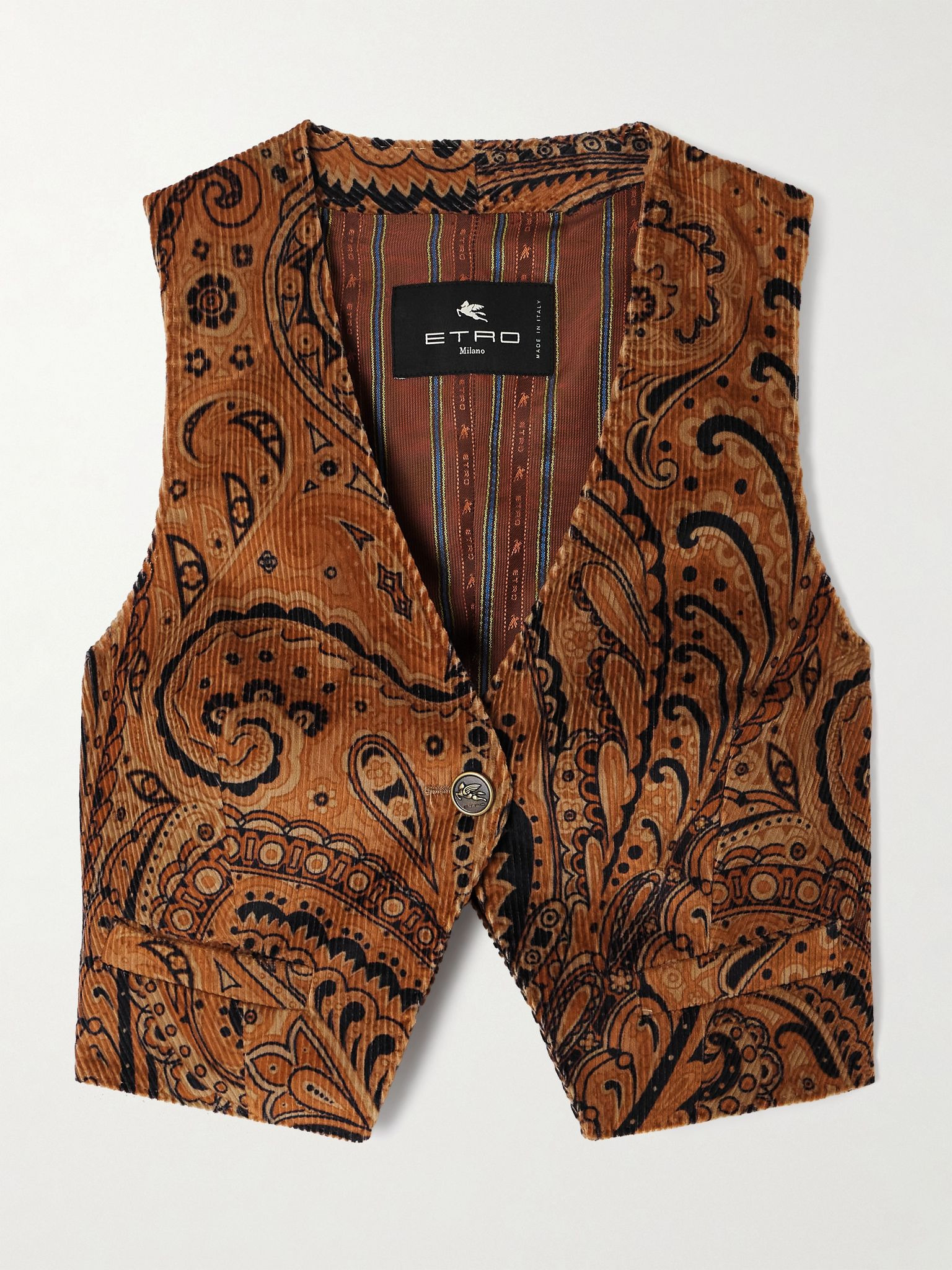 Paisley-print cotton-blend corduroy vest Brown - 1