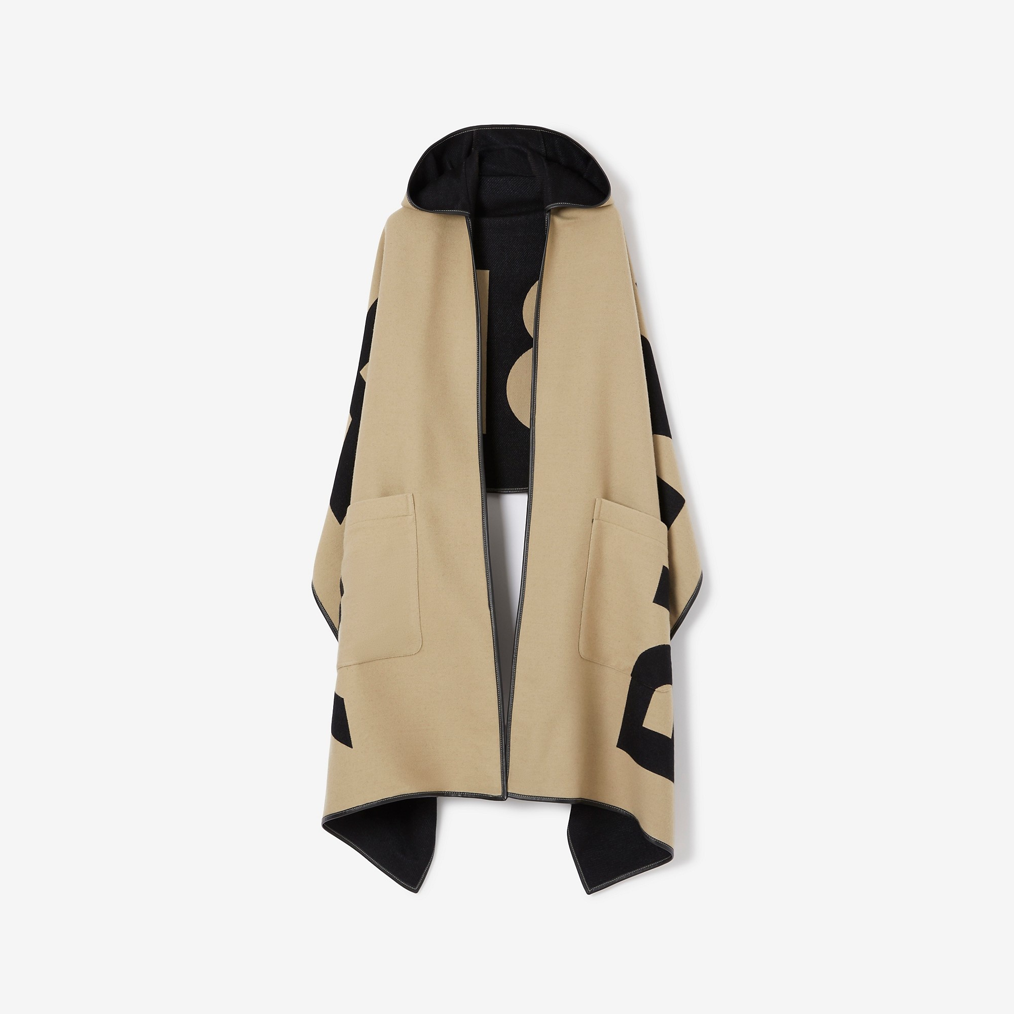 Logo Wool Cotton Jacquard Hooded Cape - 1