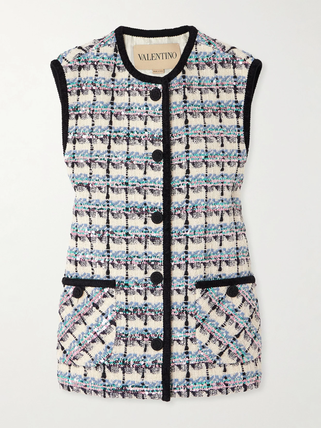 Sequined Checked Tweed Gilet - 1