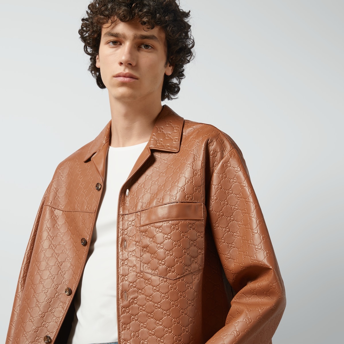 GG embossed leather shirt - 3