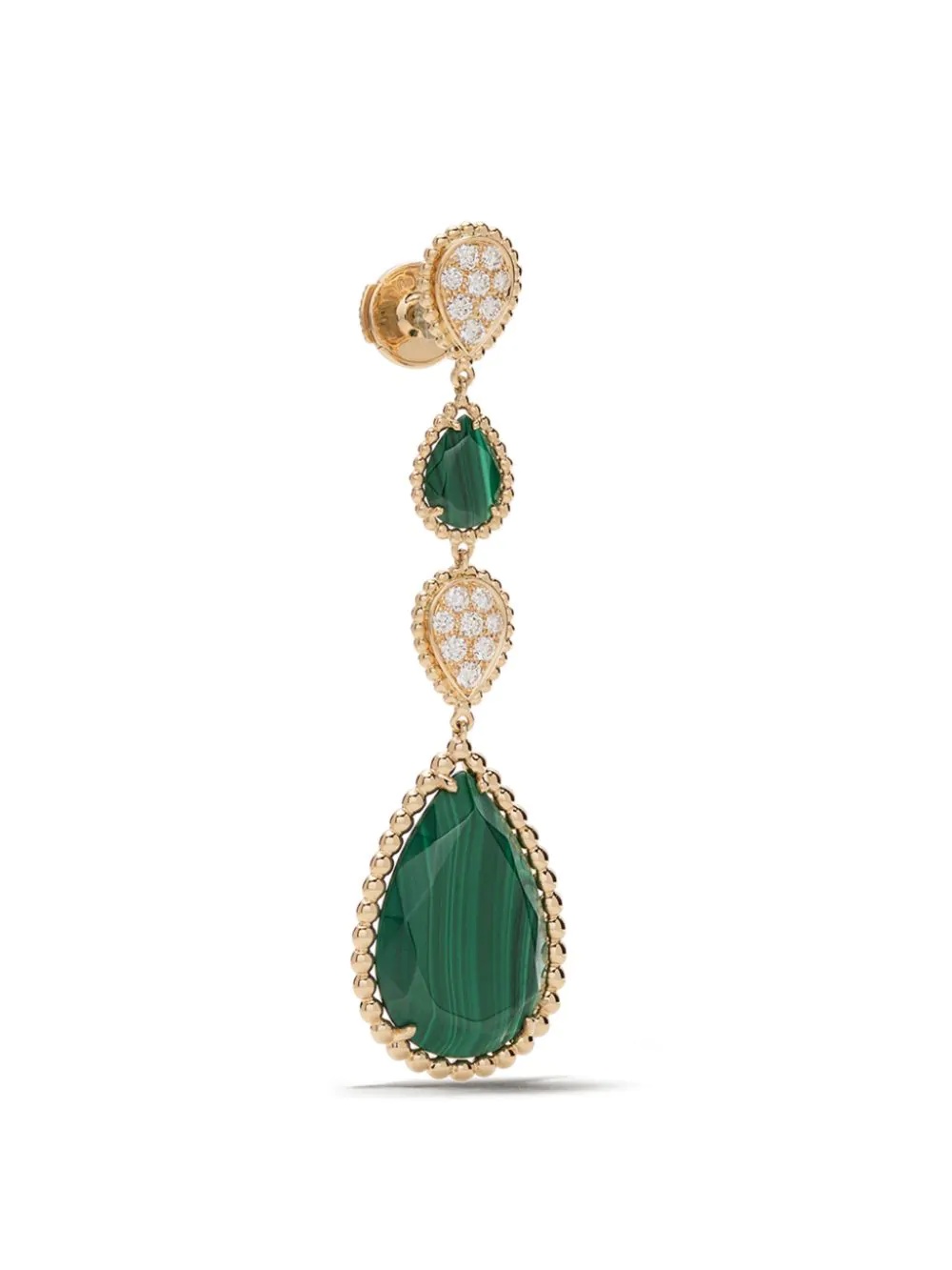 18kt yellow gold Serpent Bohème malachite and diamond S motif pendant earrings - 3