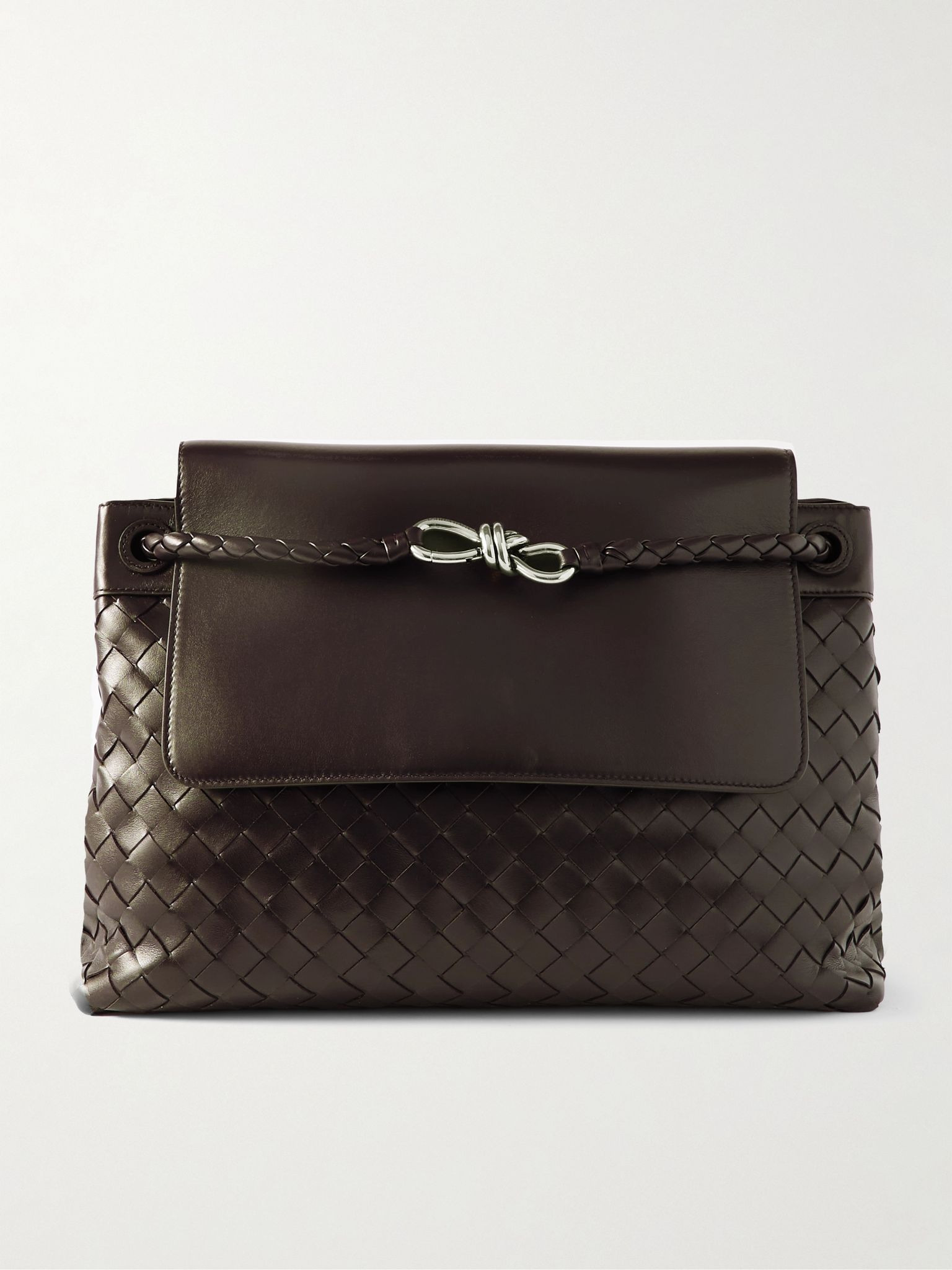 Andiamo Intrecciato Leather Messenger Bag Brown - 1