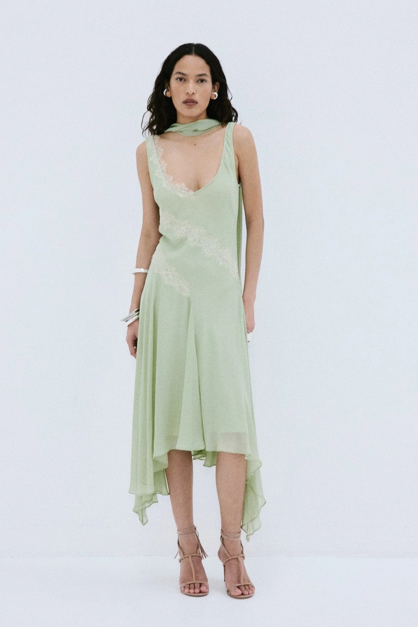 AURORA MIDI DRESS IN MINT GREEN VISCOSE GEORGETTE - 1