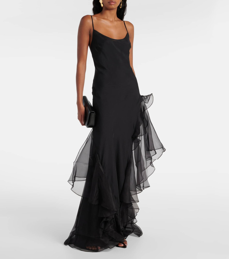 SIR. Sage Flounce ruffled sheer silk maxi dress outlook