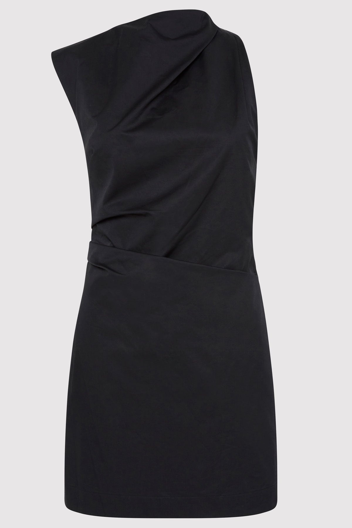 Asymmetric Tuck Mini Dress - Black - 1