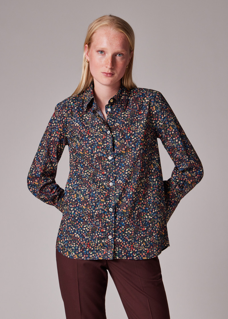 Women's Navy Cotton 'Liberty Floral' Print Shirt 6