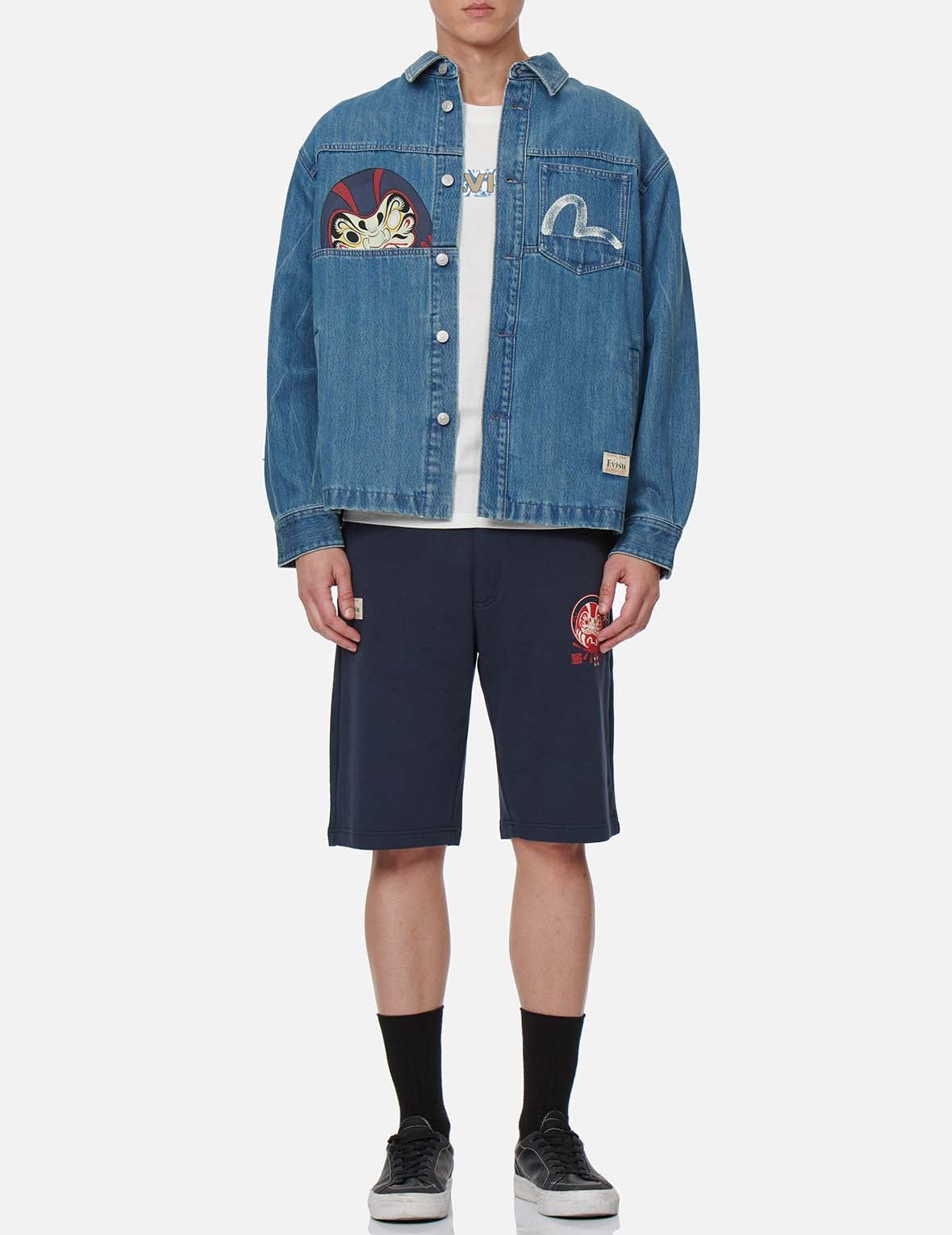 Vintage Daruma Print Denim Shirt Jacket - 5