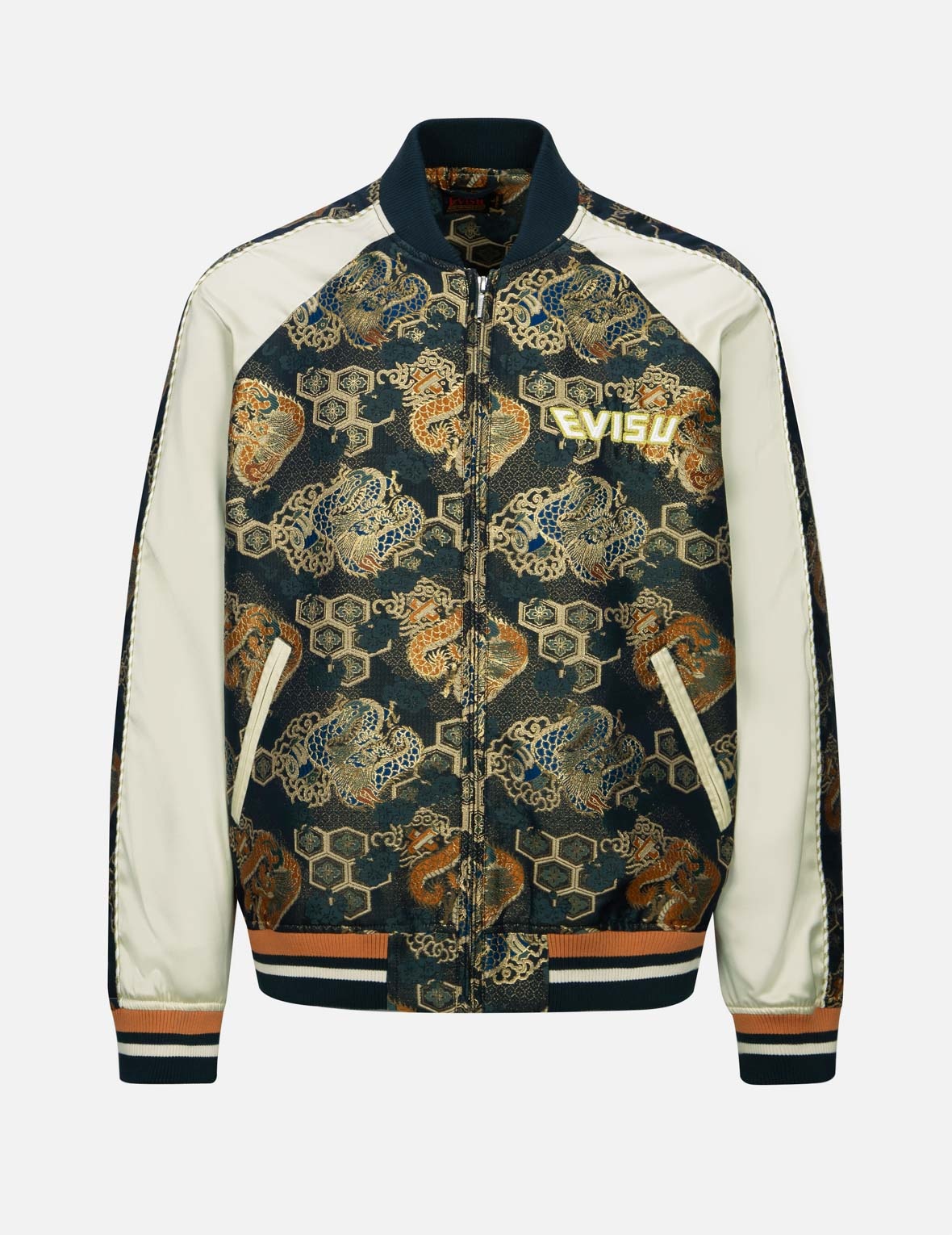 LOGO EMBROIDERY BROCADE FABRIC-BLOCKING LOOSE FIT JACKET - 3