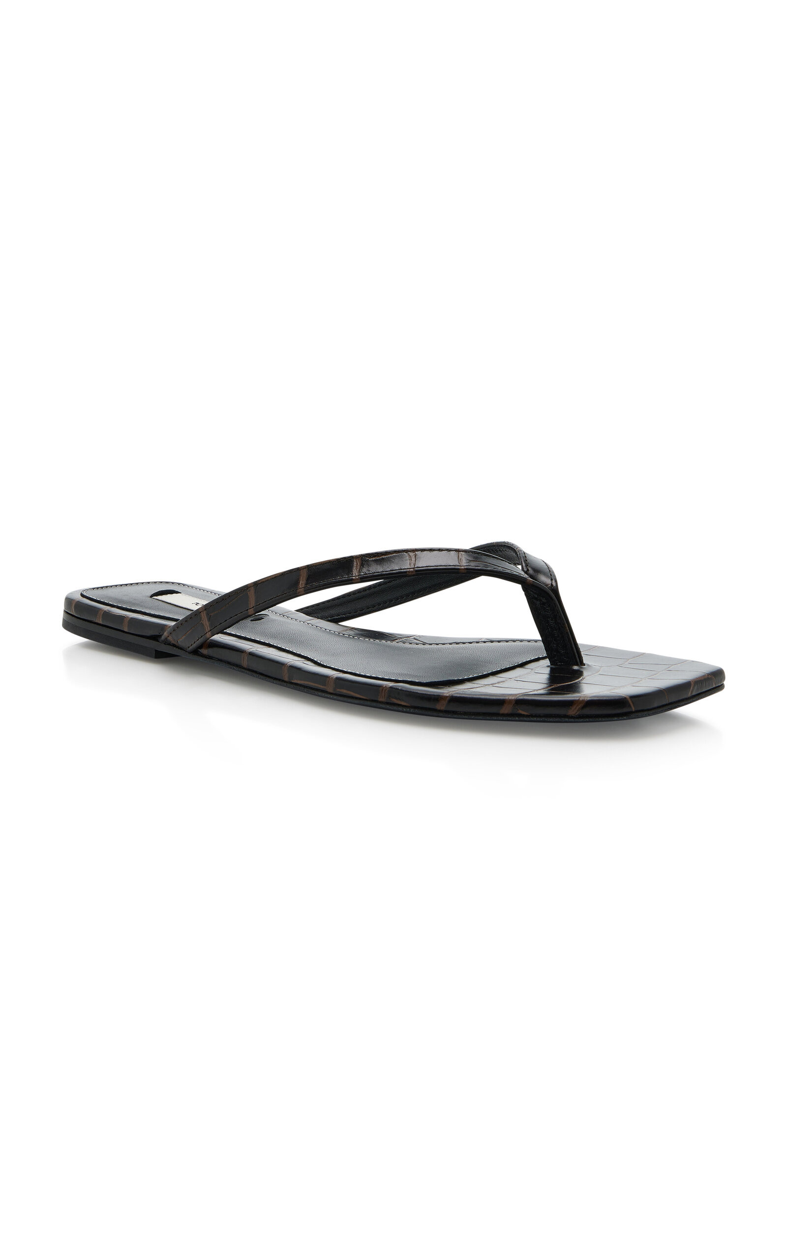 Croc-Effect Leather Flip Flop Sandals black - 4