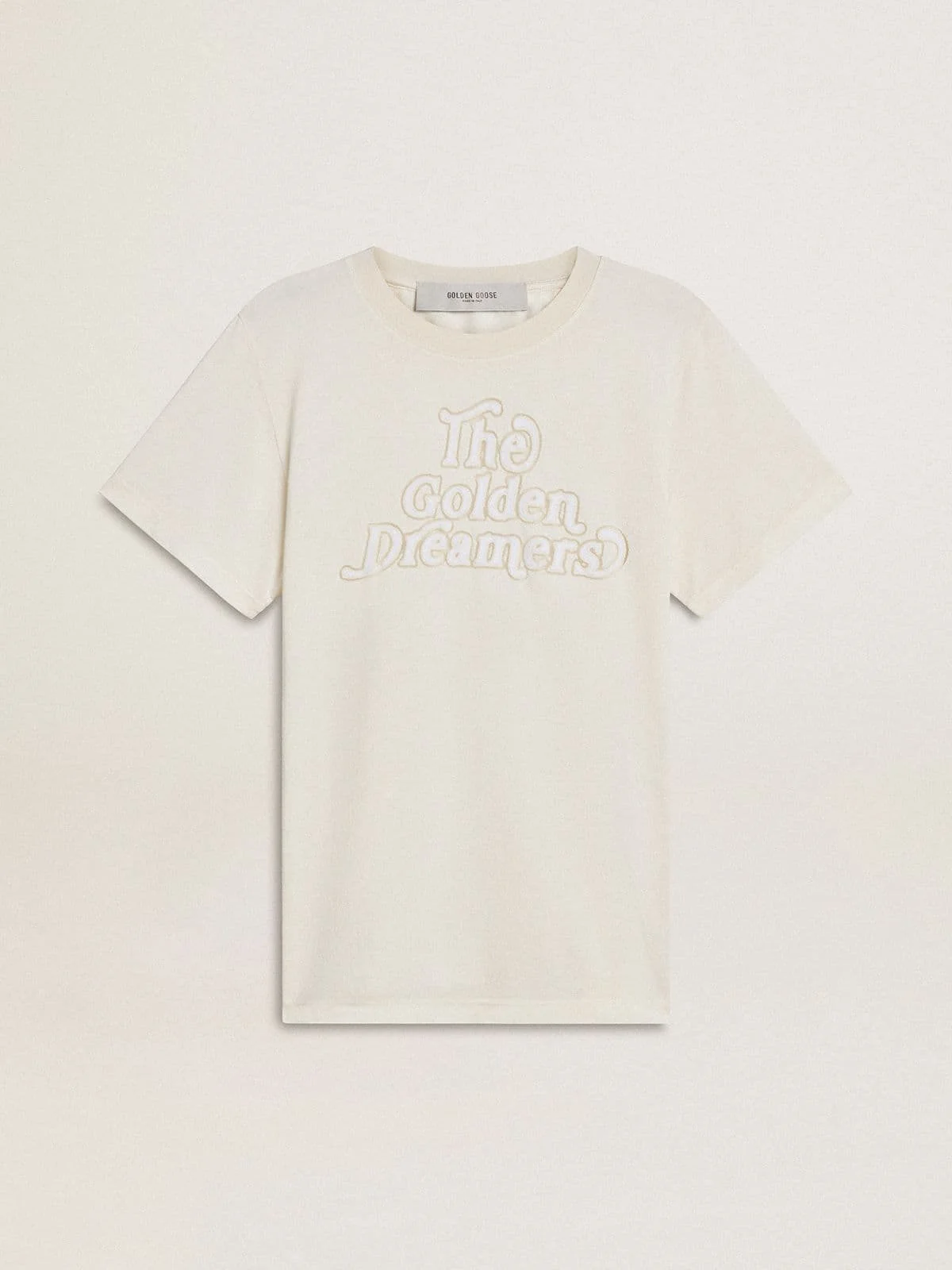 Women's white T-shirt with print on the front - 1