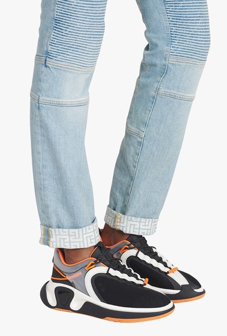 White, black and orange gummy leather and mesh B-Runner sneakers - 8