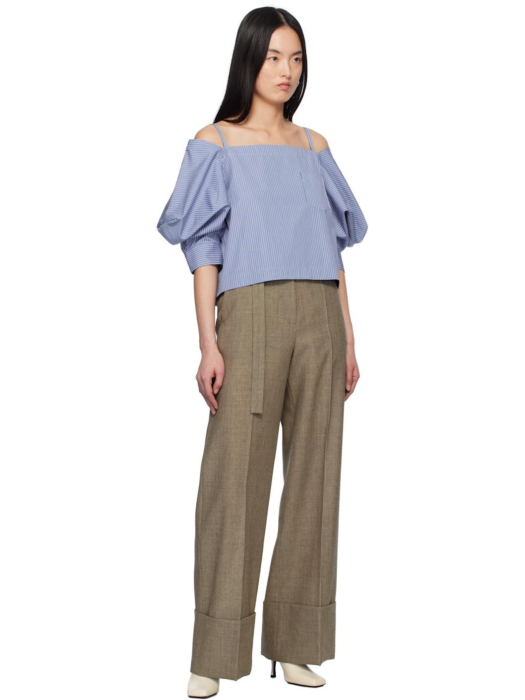 Blue Cotton Poplin Pullover Blouse - 4