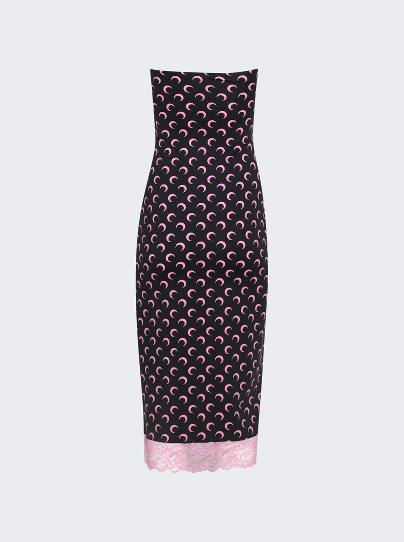Marine Serre Moon Printed Jersey Sleeveless Tube Midi Dress Black And Pink outlook
