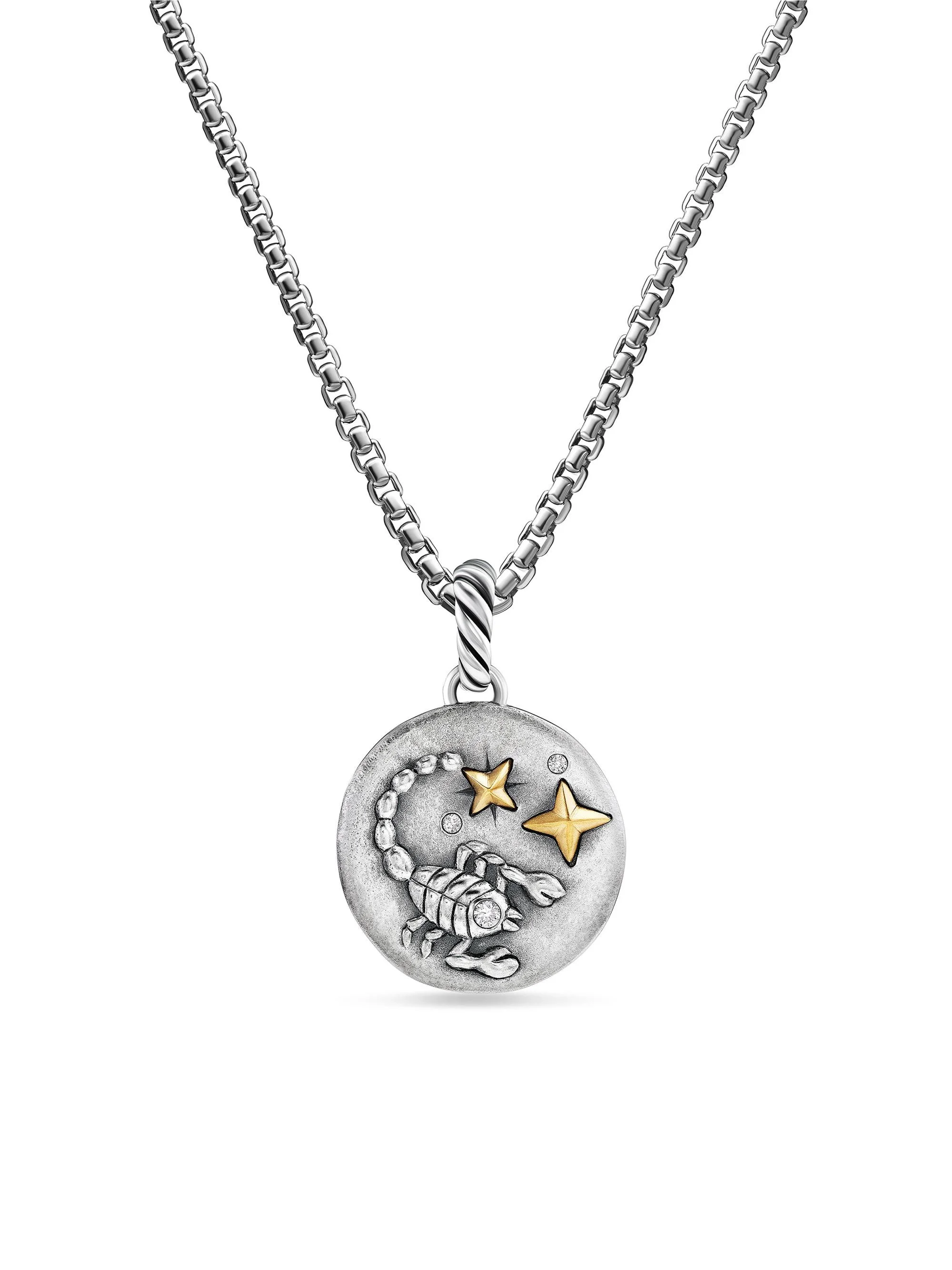 Women's Amulet in Sterling Silver with 18K Yellow Gold and Diamonds, 19MM - Scorpio - 1