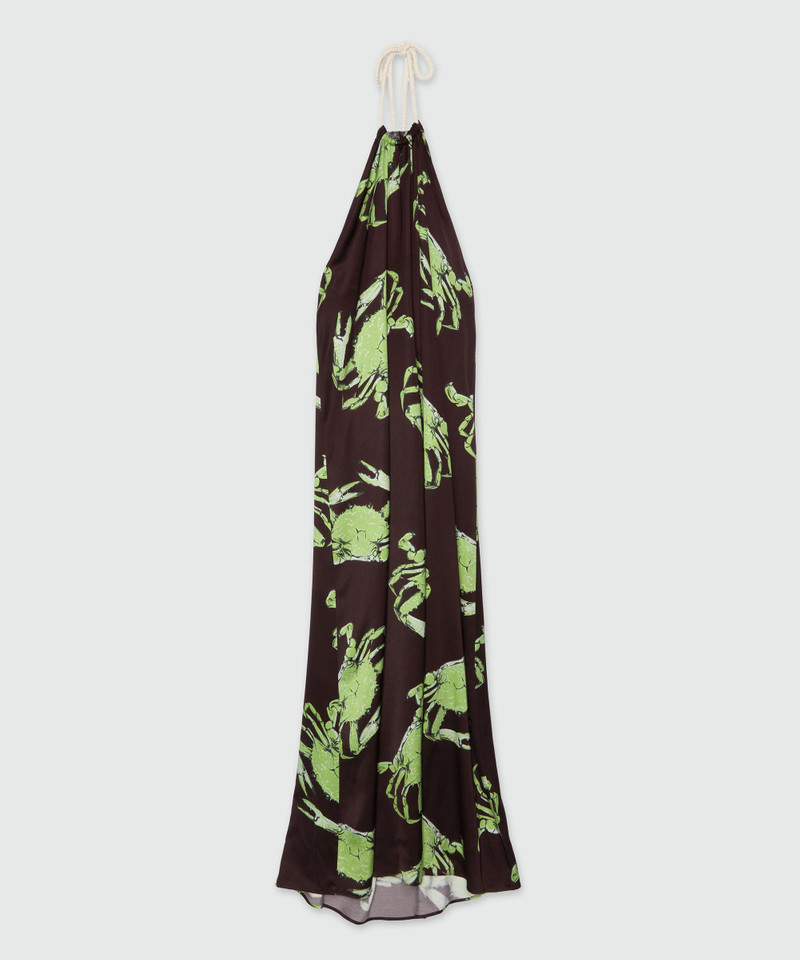 Long black satin dress with "King crab" print - 1