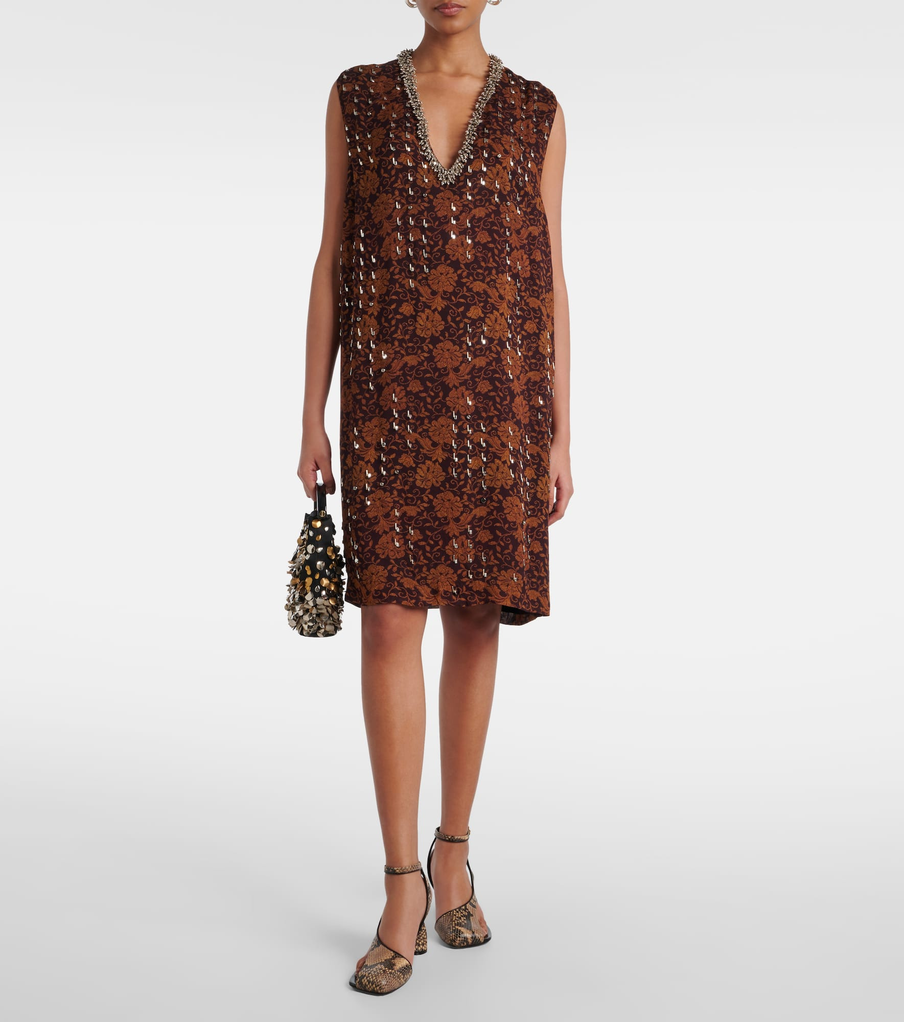 Floral embellished georgette midi dress - 2