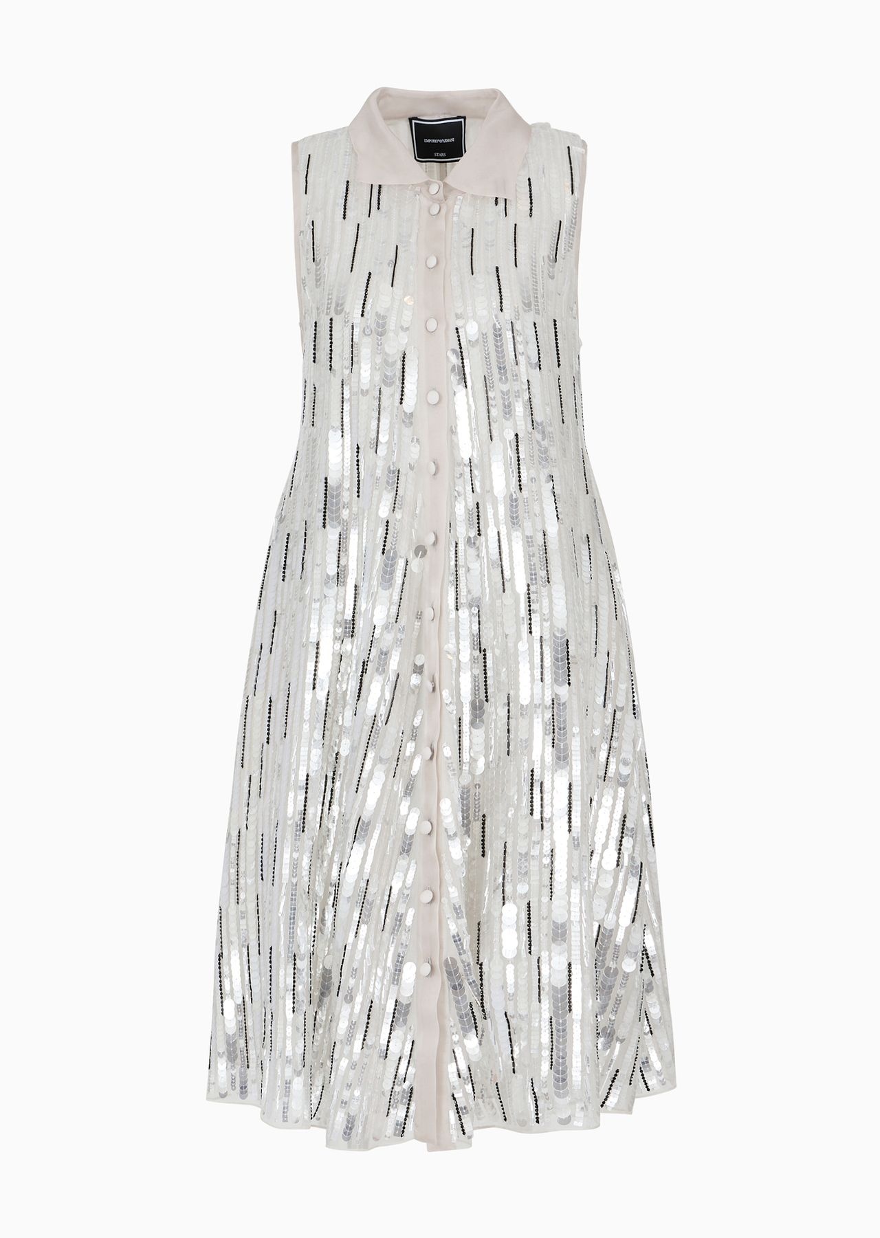 Midi dress in silk organza with a blend of all-over hand-embroidered sequins - 1