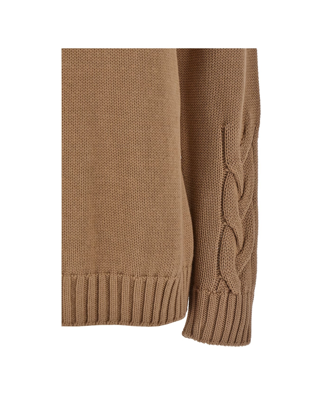'harald' Beige Cable-knit Sweater With U Neckline In Cotton Woman - 3