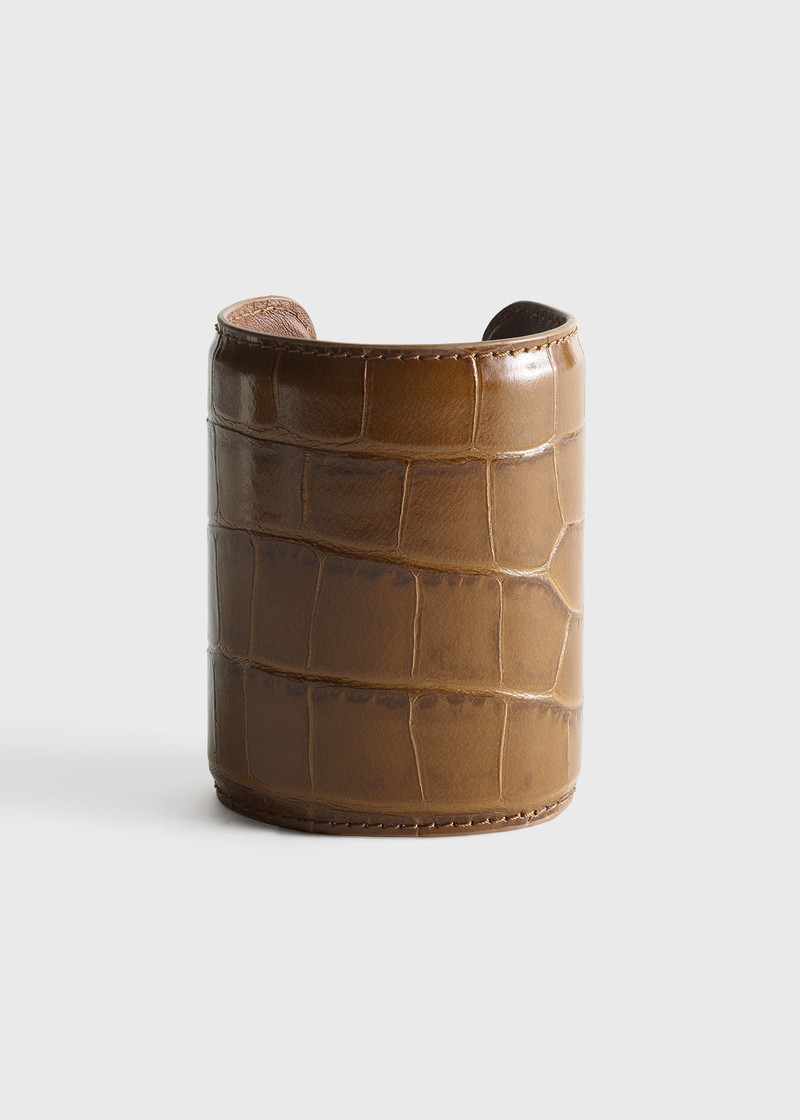 Long croco-embossed cuff camel 8