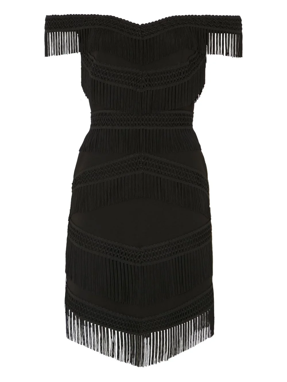 off-shoulder fringed dress - 1