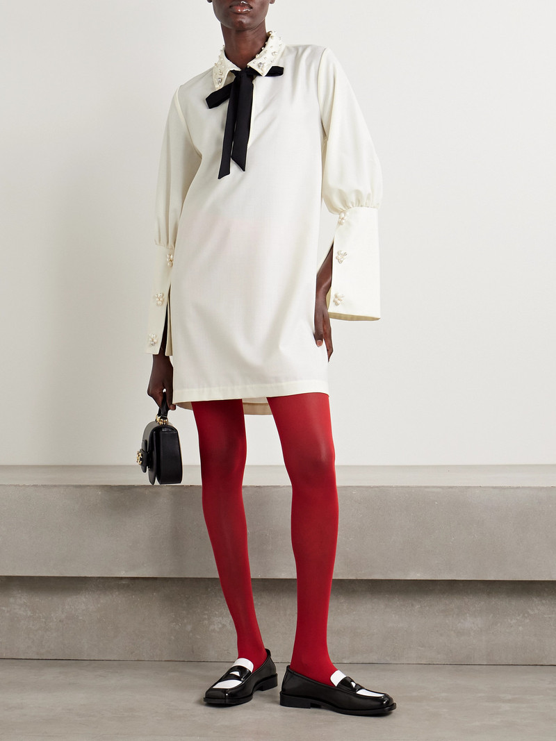 KIKA VARGAS Malala Tie-detailed Faux Pearl-embellished Crepe Mini Dress outlook