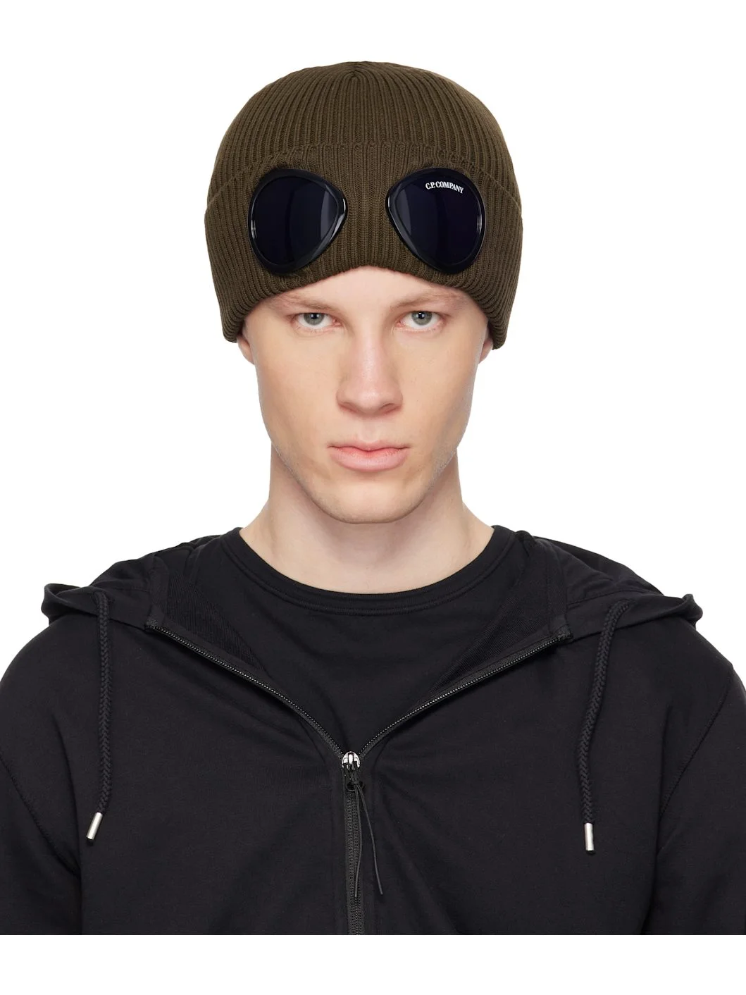 Khaki Cotton Goggle Beanie - 1