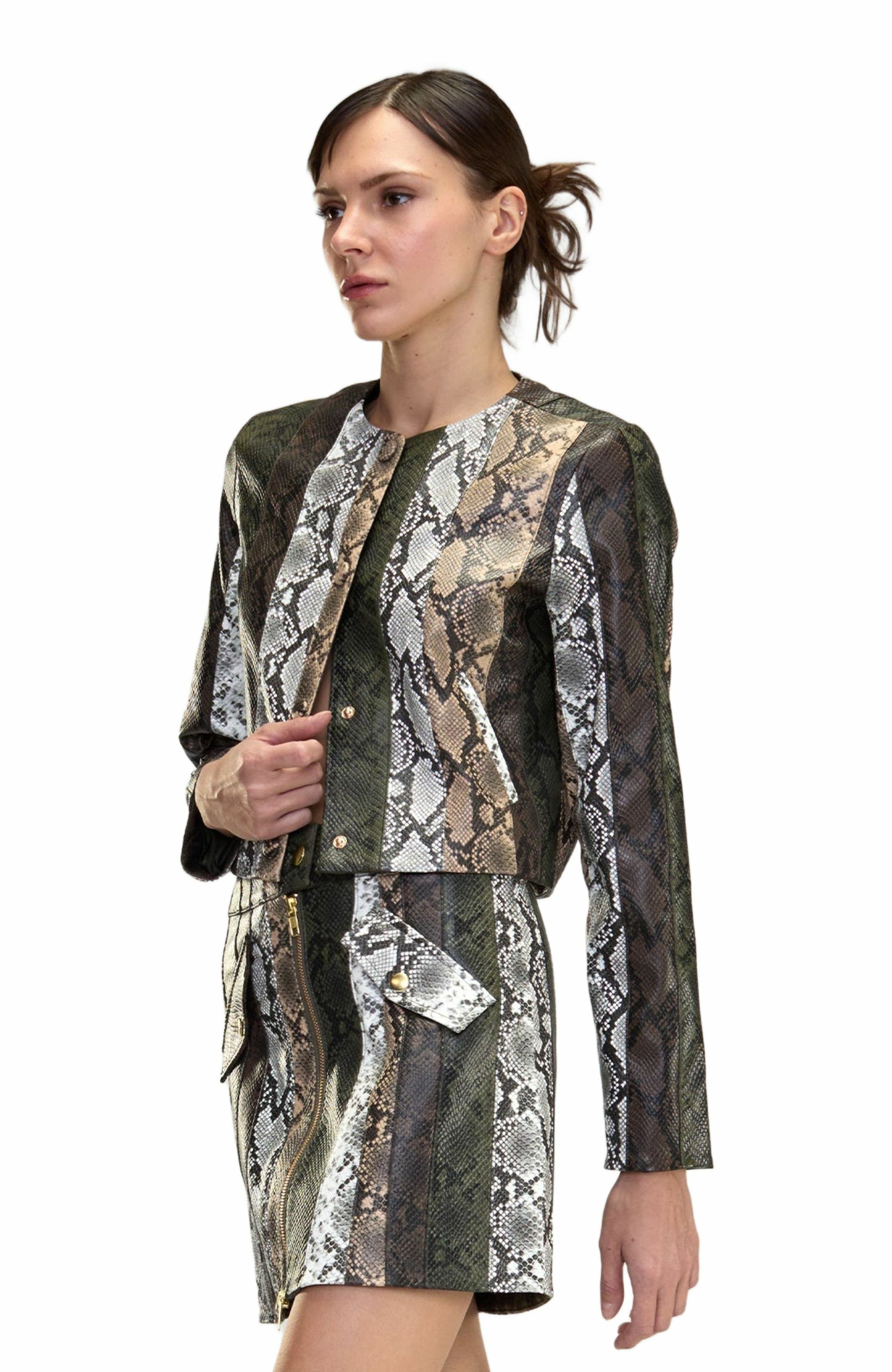Cynthia Rowley Snake-Embossed Vegan Leather Cropped Jacket in Multi at Nordstrom - 4