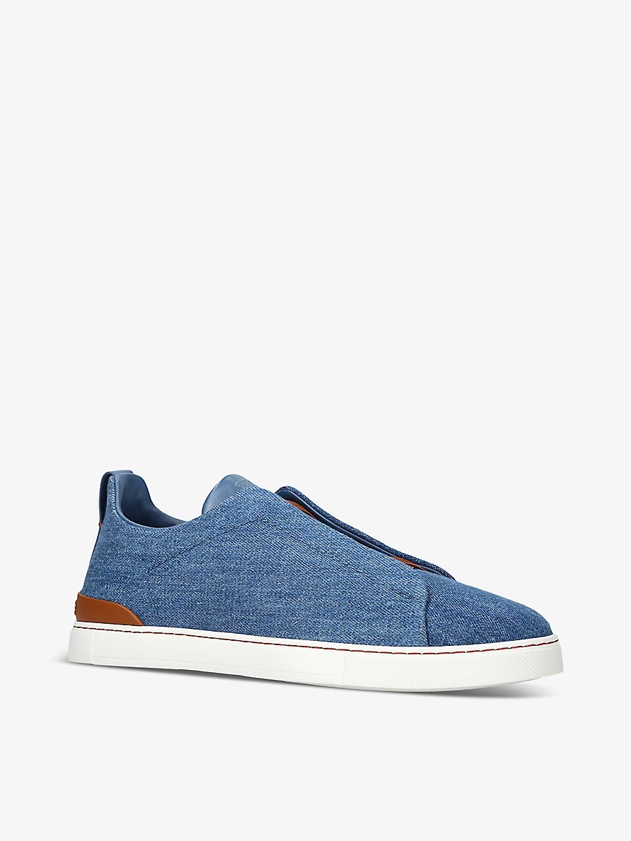 Triple Stitch contrast-sole denim low-top trainer - 3