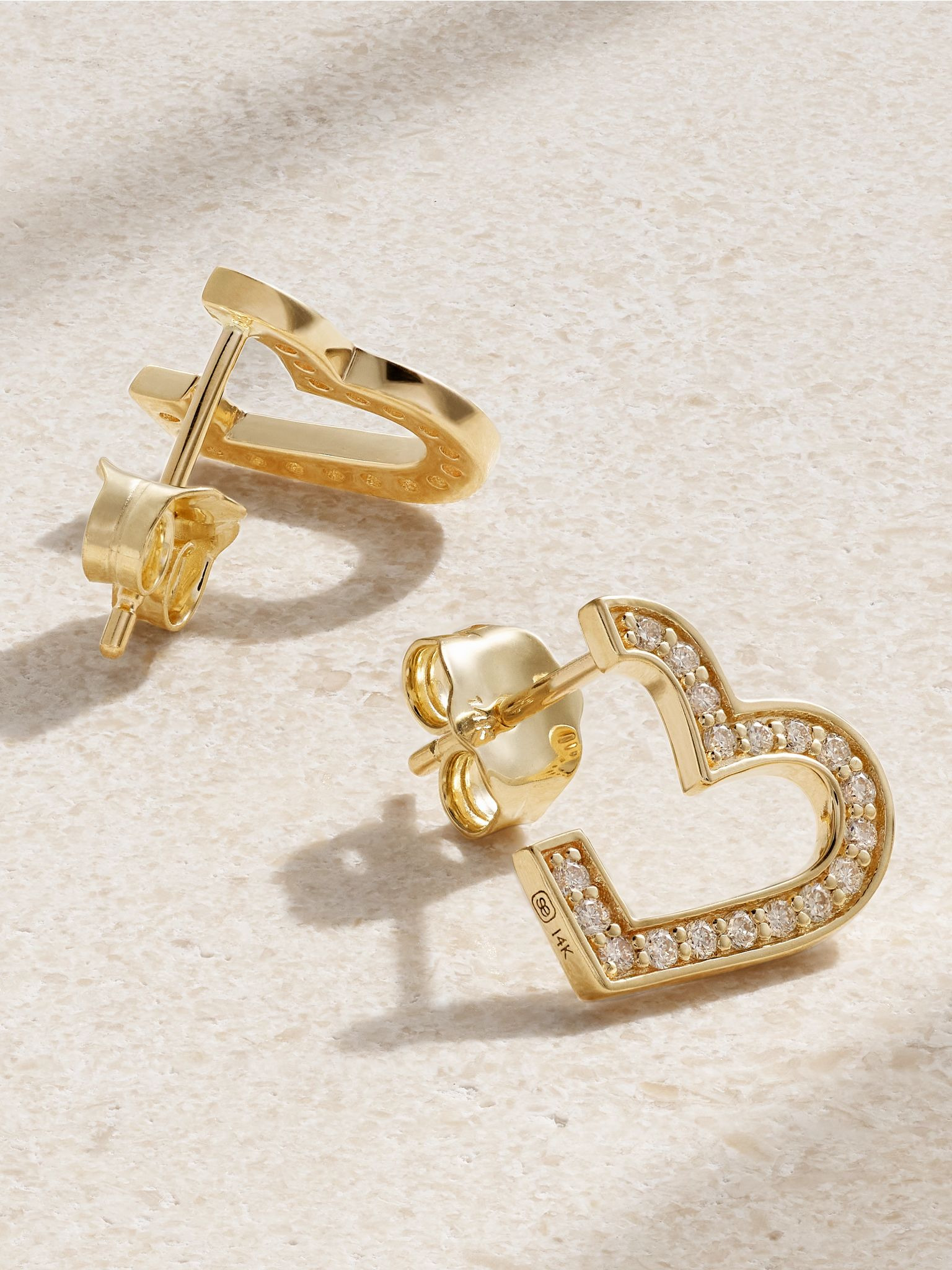 Small Heart 14-karat gold diamond earrings Gold - 3
