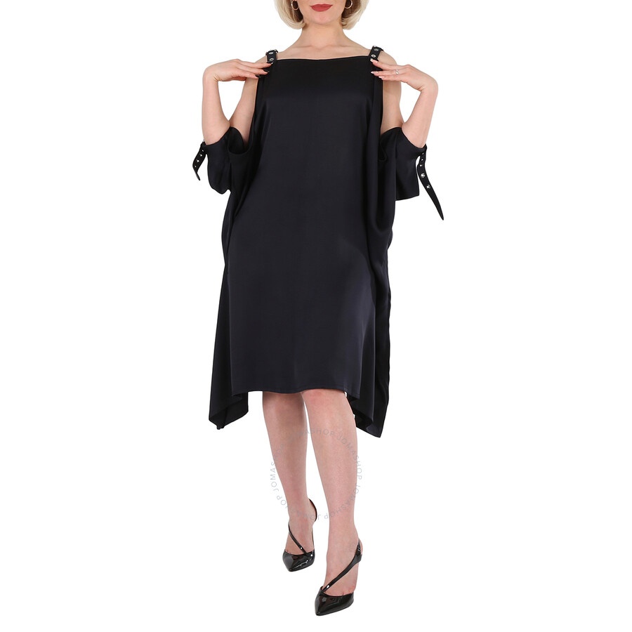 Burberry Ladies Black Miley Strap Detail Location Print Silk Dress - 4