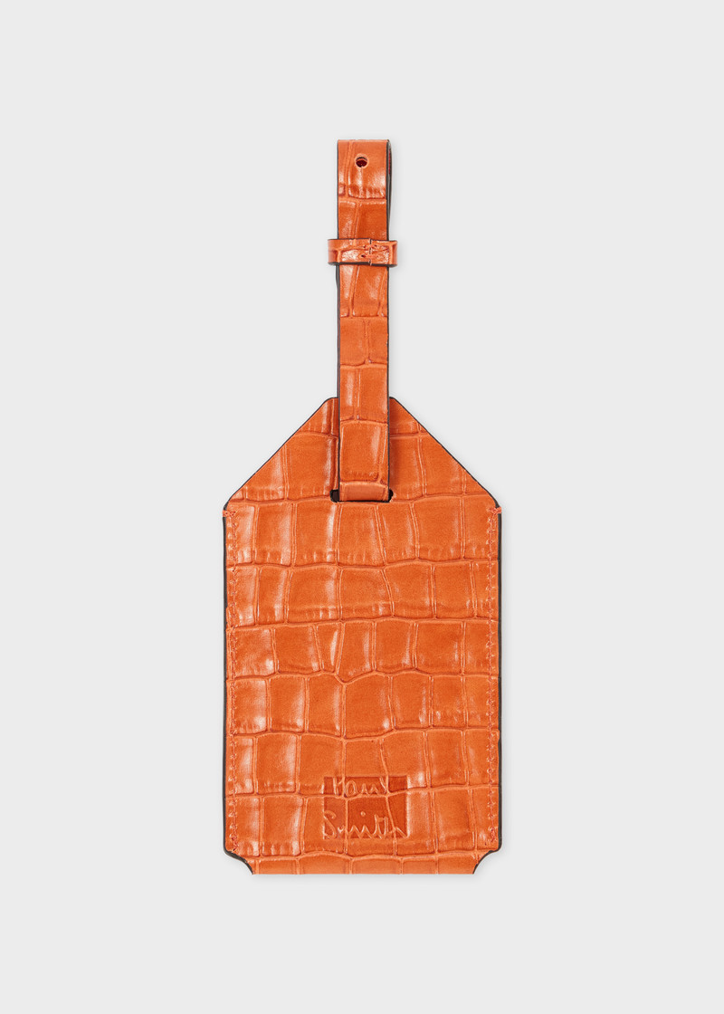 Orange Croc-Emboss Leather Luggage Tag 1