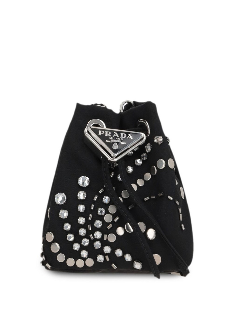 logo-appliqué studded bucket bag 1
