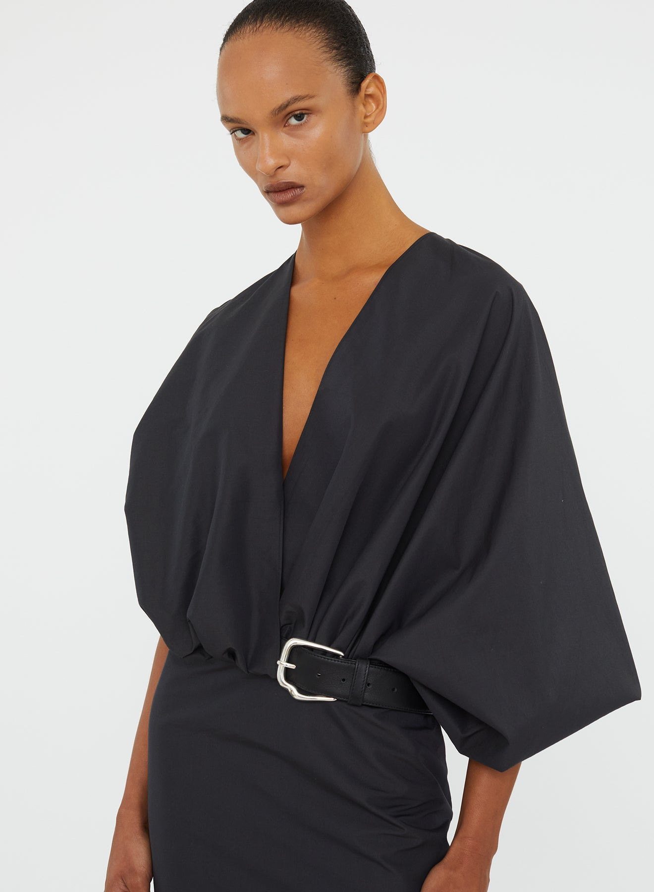 Swaddled Belted Taffeta Dress - 4