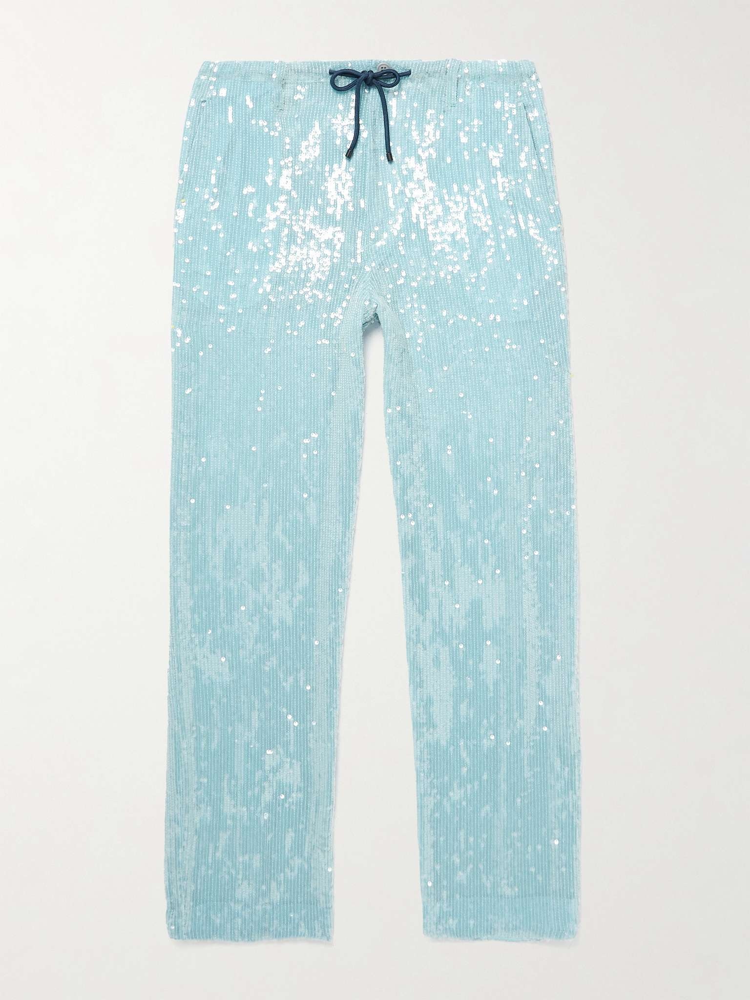 Sequinned Georgette Drawstring Trousers - 1