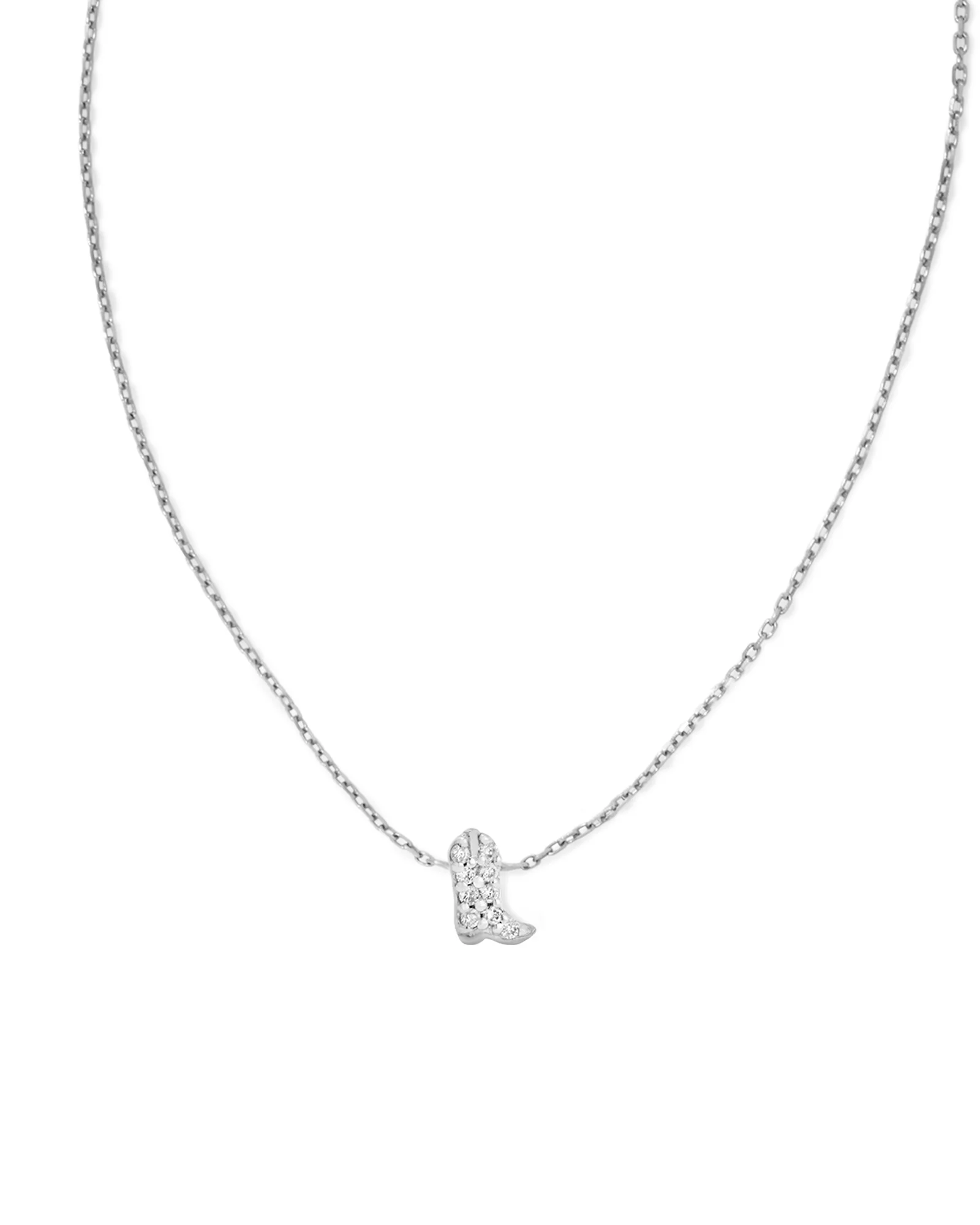 Tiny Cowboy Boot 14k White Gold Pendant Necklace in White Diamond - 1
