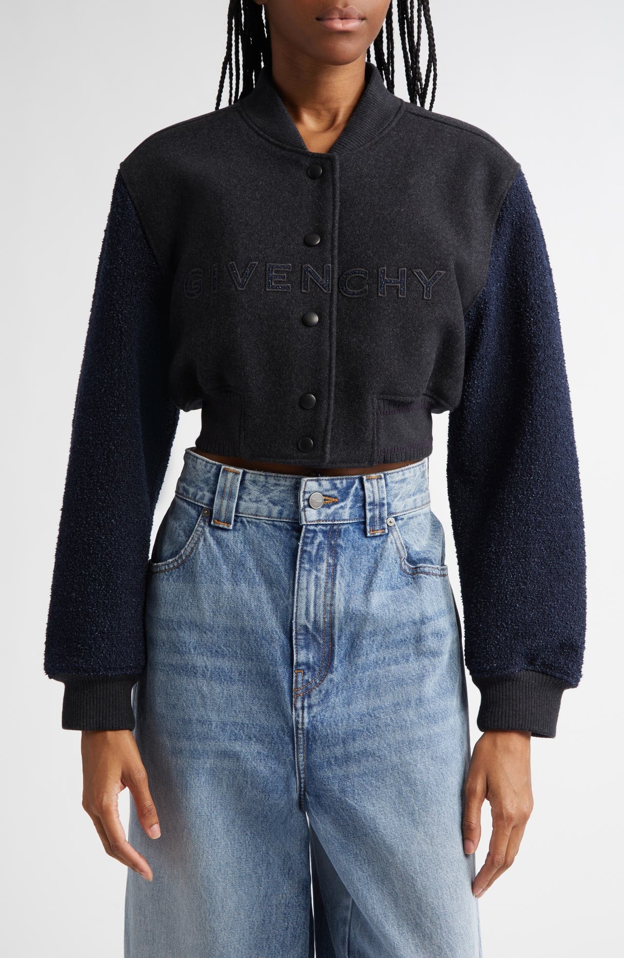 Givenchy Varsity Crop Bomber Jacket in Charcoal at Nordstrom - 1