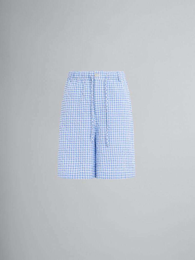 LIGHT BLUE AND WHITE GINGHAM SEERSUCKER SHORTS - 1