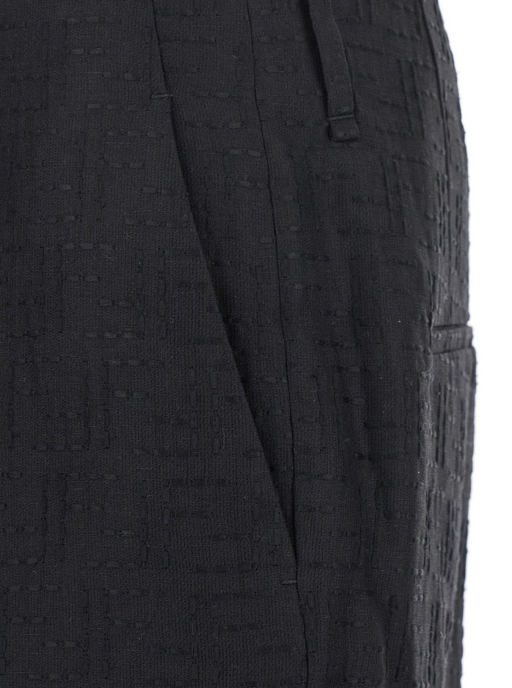 Fendi Men Black Pants With Belt Loops Amd All-Over Ff Embroidery In Linen Man - 3
