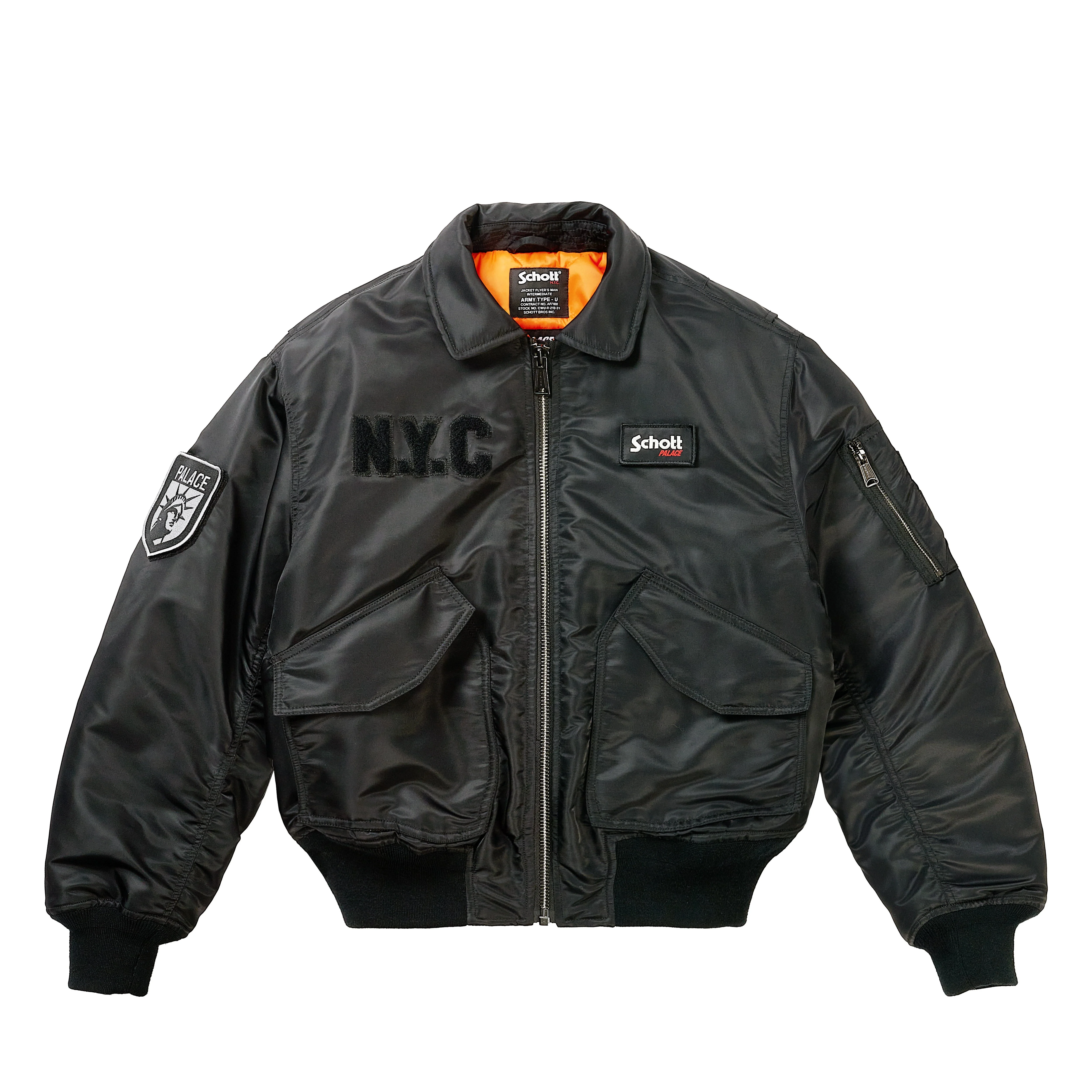 PALACE SCHOTT CWU 90'S FIT BOMBER JACKET BLACK - 1
