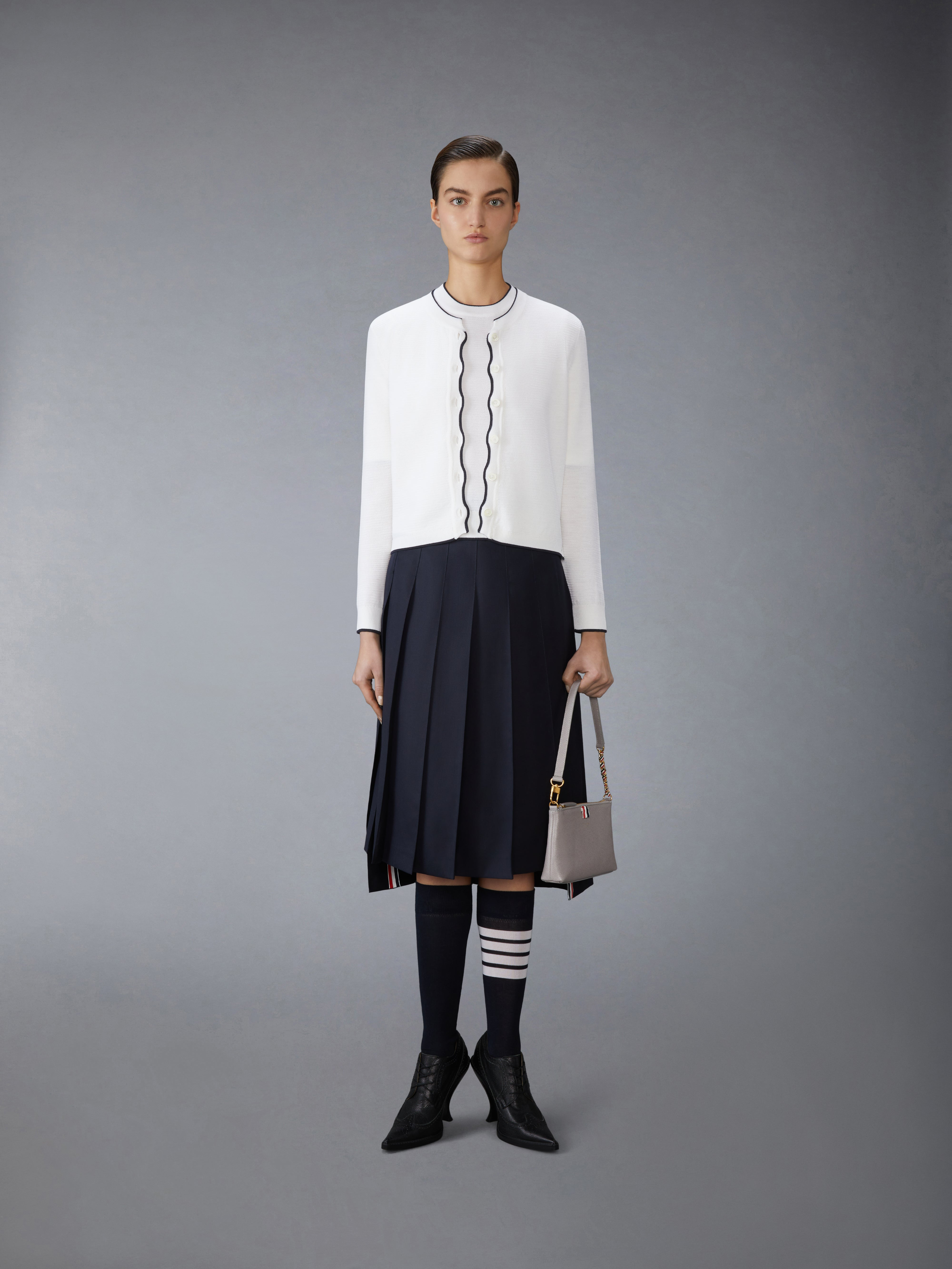 WOOL CREPE 4-BAR TEE - 4
