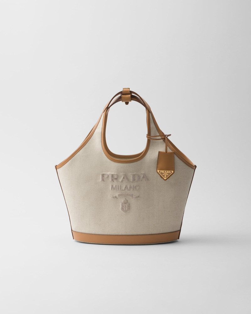 Medium linen blend and leather tote bag - 1