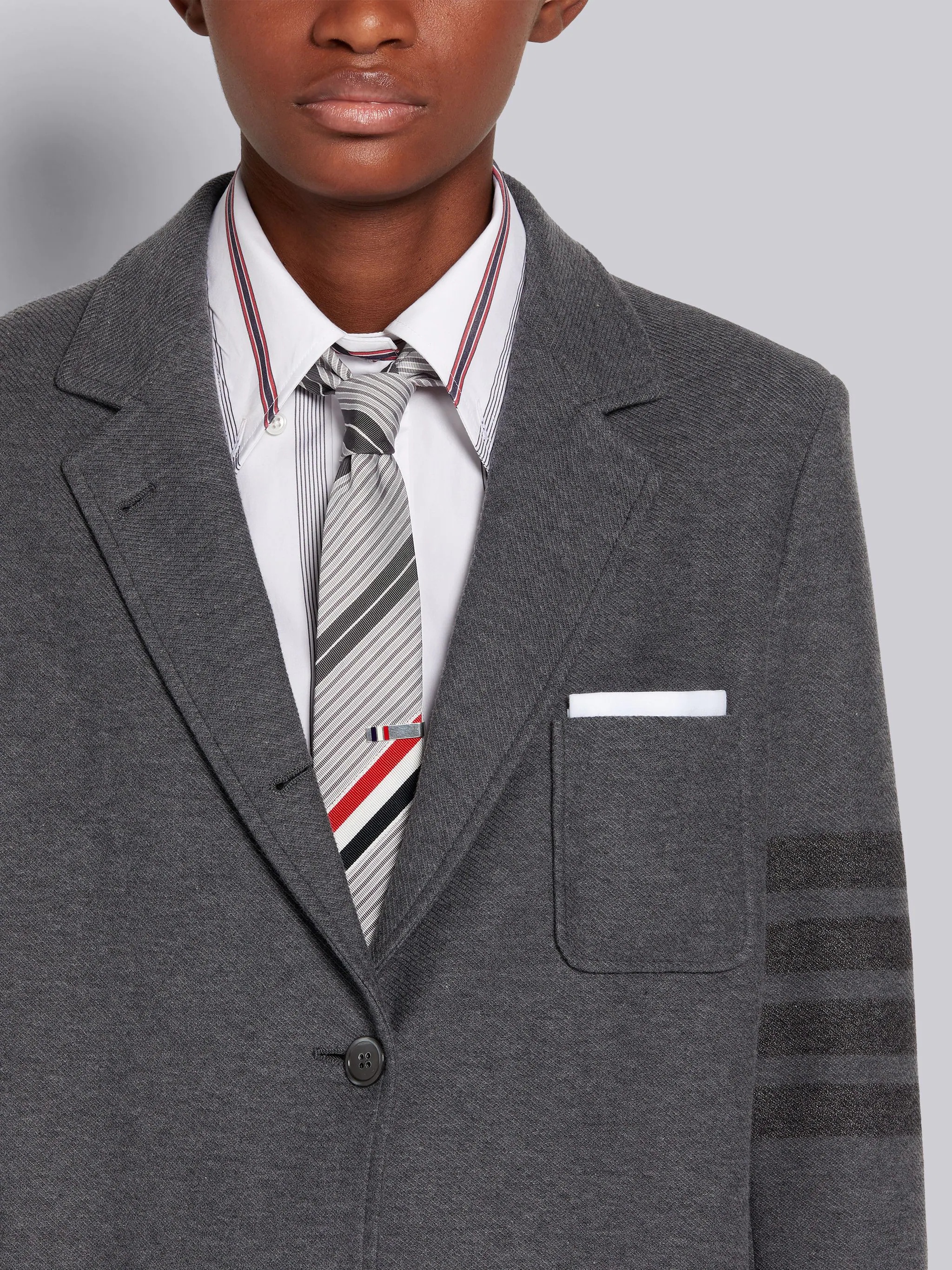 Medium Grey Double Face Tech Twill Tonal 4-Bar Sack Jacket - 5
