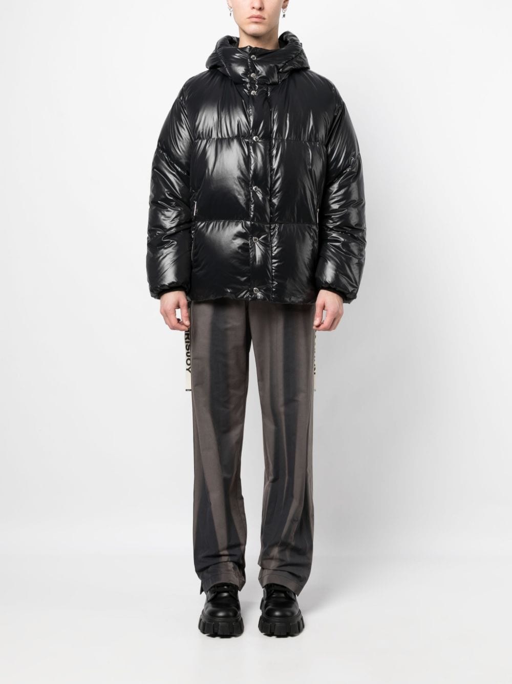 logo-tape detail hooded padded jacket - 2